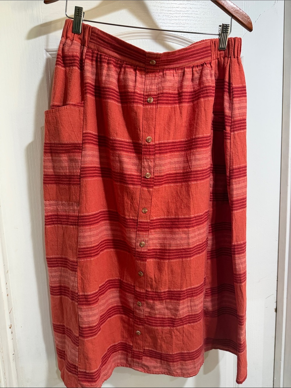 Polagram Red Striped Midi Skirt